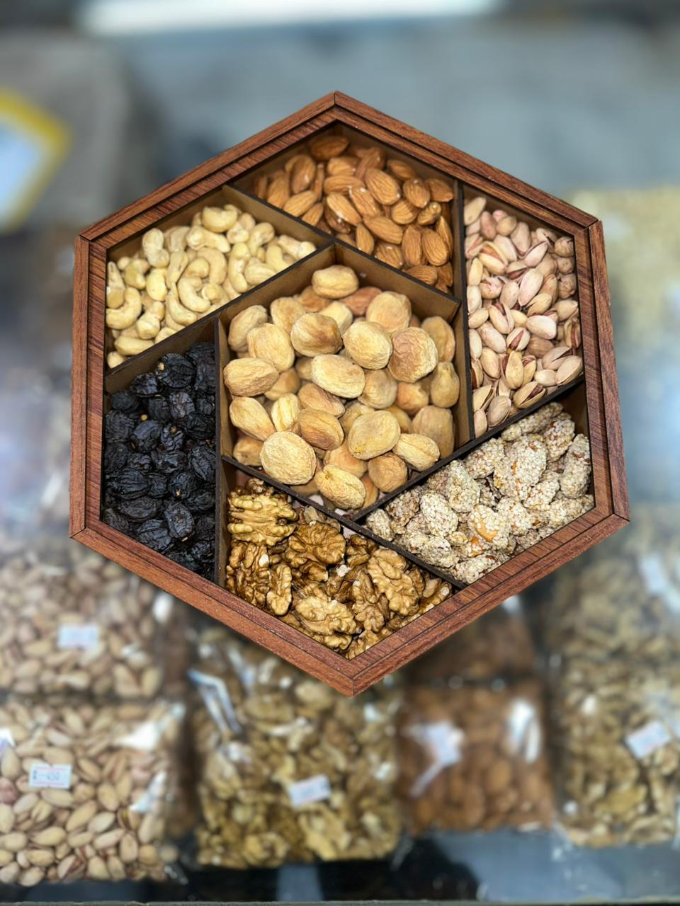 Premium Dry Fruits Gift Box 1 KG | American Almond, Cashew, Pistachio, Walnut, Peanut Rewari & Dry Apricot (Khobani)